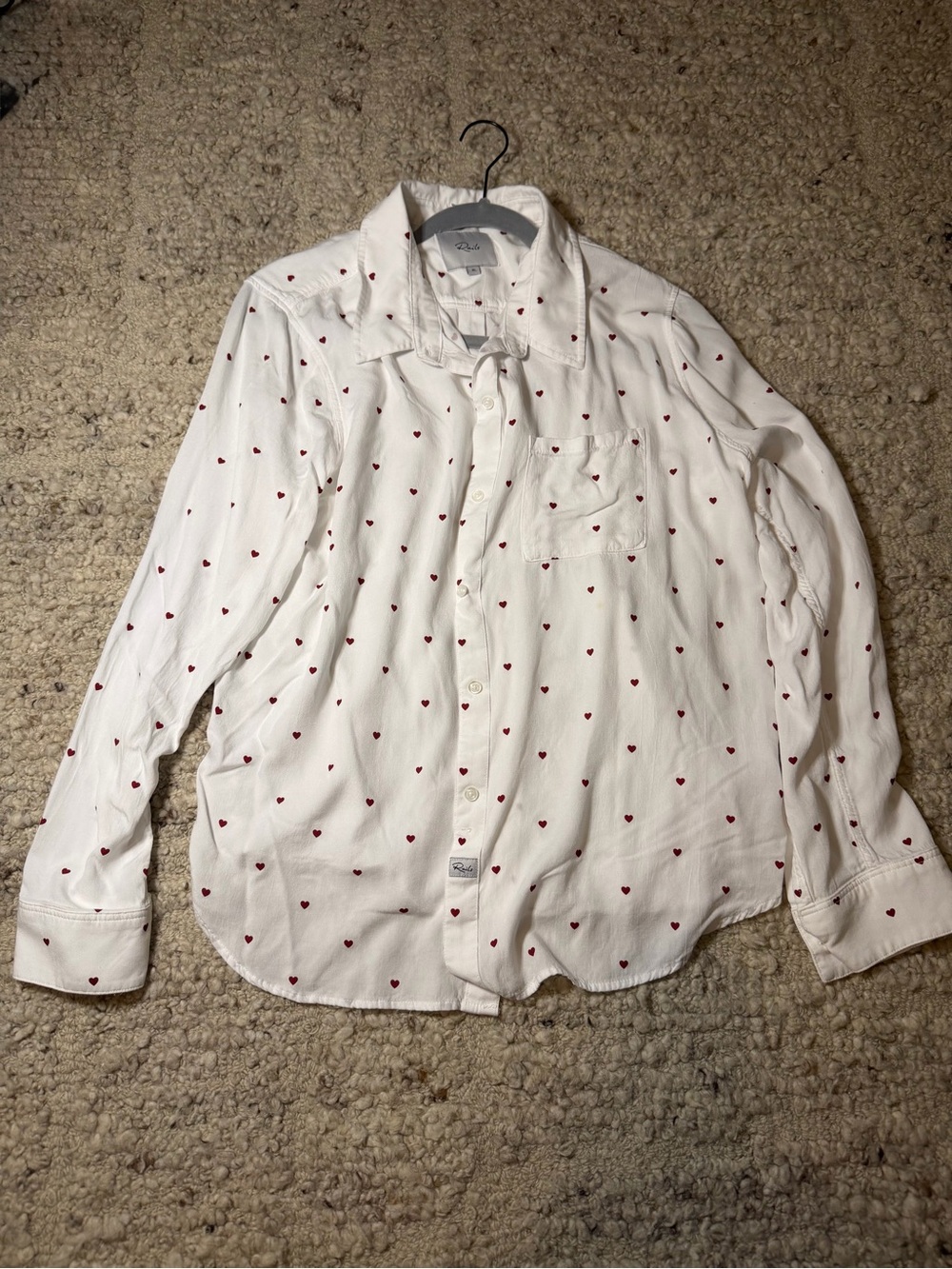 Rails White Button-Down Shirt with Red Heart Print